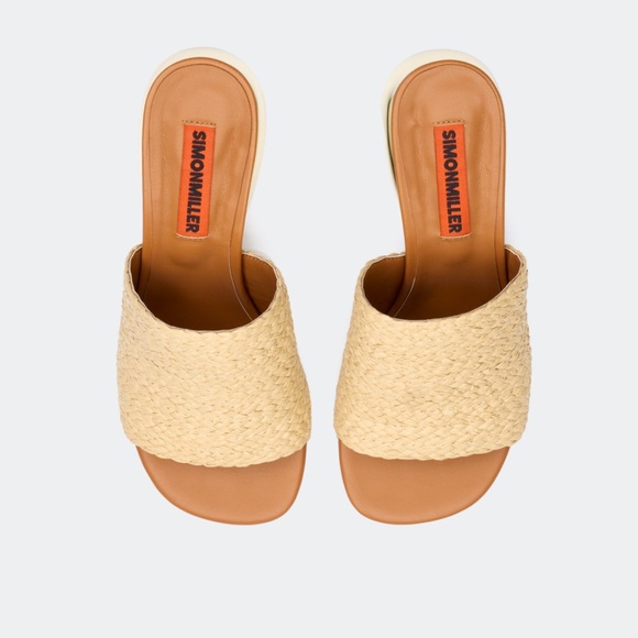 🌴NWOT SIMON MILLER BRAIDED RAFFIA MODERNO SANDAL IN GOLD/NATURAL - Picture 3 of 9